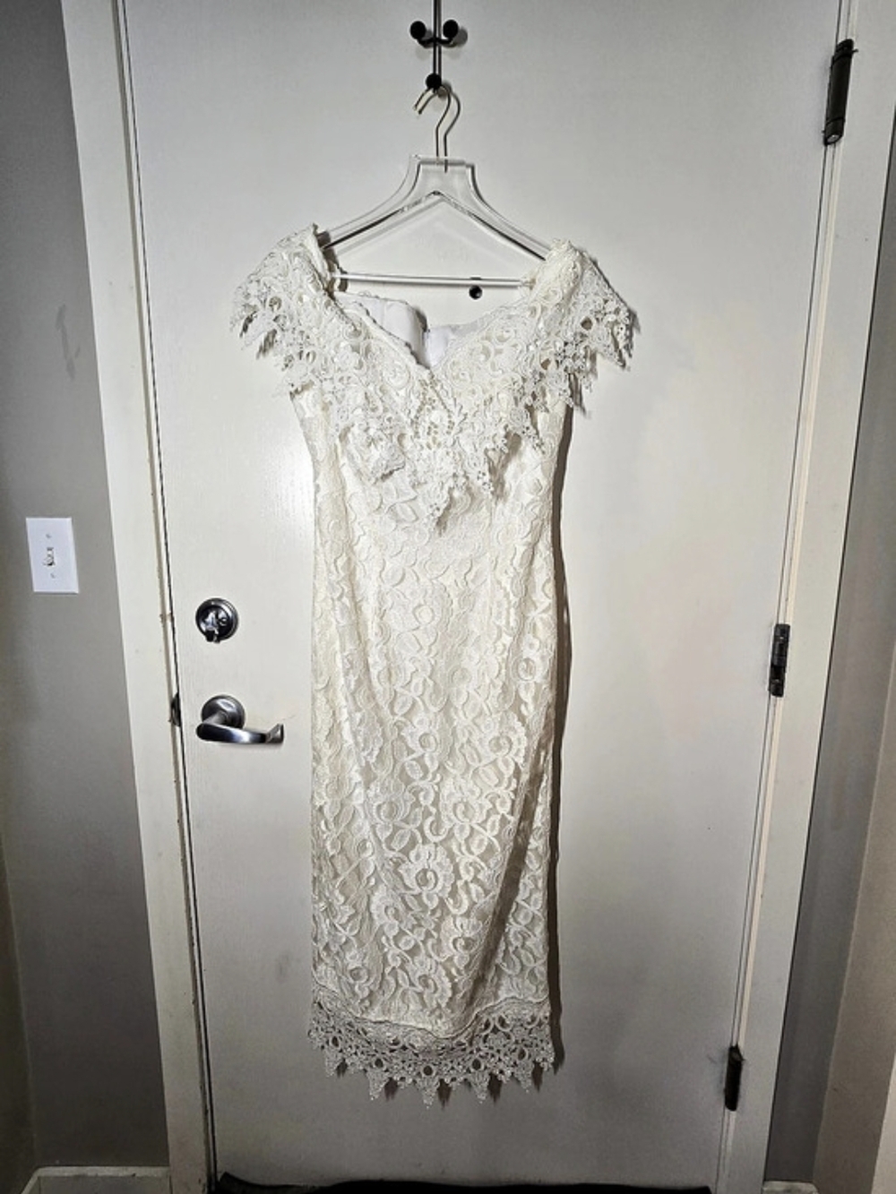 Vintage Floral Lace Bridal Dress in White Size 7/8